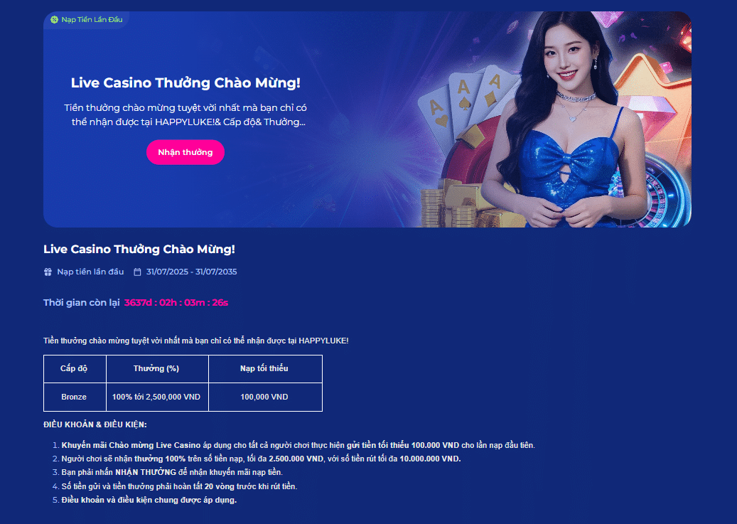 Thông tin và điều kiện tham gia ưu đãi thưởng chào mừng casino