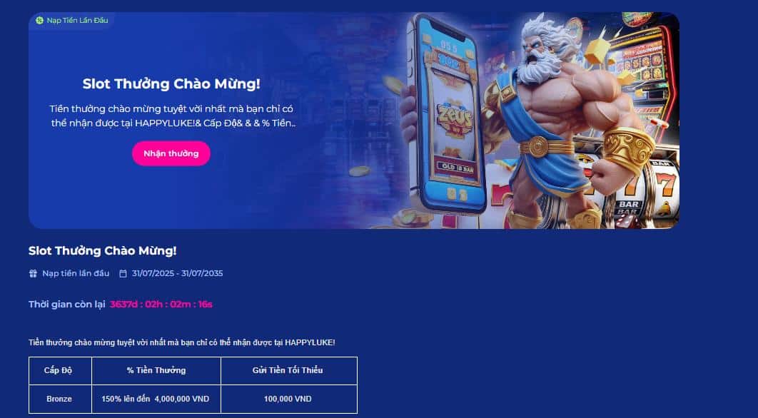 Thông tin về khuyến mãi thưởng chào mừng dành cho tân thủ